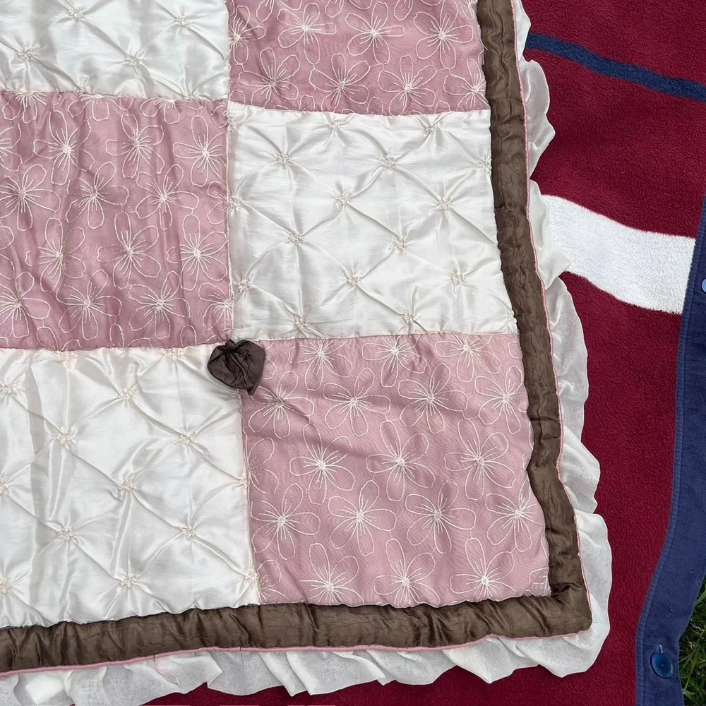 Cocalo baby comforter blanket floral bows reversible pink brown cream frilly